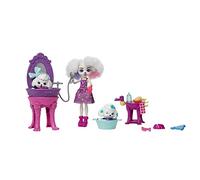 Enchantimals City Tails Salón de Belleza de Perris Poodle Muñeca con Set de Juego con Mascotas Perrito Que cambian de Color con el Agua, +15 Accesorios, Juguete de Regalo +4 años (Mattel HHC20)