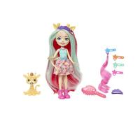 Enchantimals Glam Party, Gillian Giraffe y Pawl, muñeca Jirafa con Pelo Exclusivo y Mascota, Falda Intercambiable y Accesorios, Regalos para niños y niñas, HNV29