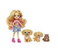 Enchantimals Muñeca Gerika con Familia de Mascotas Perritos Golden Retriever de Juguete, Regalo para niñas y niños +4 años (Mattel HHB85)