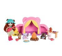 Enchantimals Muñeca pequeña Oso con Camping, Mascotas y Accesorios de Acampada, Juguete +4 años (Mattel HTW71)