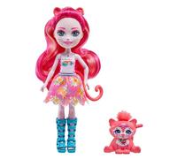 Enchantimals Sunshine Beach Muñeca Texie Tiger con Pelo Rosa, Falda de Flores y Mascota Tigre Sabre, Juguete +4 años (HXB97)