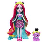 Enchantimals Sunshine Beach Persida Panther y Mistery, Muñeca con pelo de colores, accesorios para peinar, falda estampada y mascota pantera, juguete regalo para niños y niñas +4 años, HTJ69