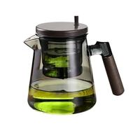 Enchantipot Teapot - 14.5cm Press Control 750ml Glass Teapot With Wooden Handle | Magic Touch Tea And Water Separation Tea Pot Household Glass Inner Liner For Home Office