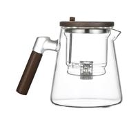 Enchantipot Teapot - 750ml Glass Press Control Teapot, Wooden Handle Tea Pot, Water Separation GlassTeapot, Loose Leaf Infuser, Heatproof Tea Brewing, HomeTea Preparation, Elegant Glass TeaKettle