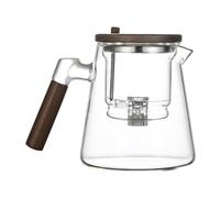 Enchantipot Teapot, Teapot with Infuser, Press Control Glass Tea Pot with Wooden Handle & Stainless Steel Strainer, 750mlTea and Water Separation Kettle for Loose Leaf Tea, Transparent
