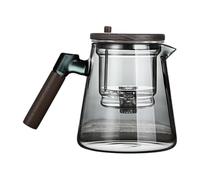 Enchantipot Teapot, Teapot with Infuser, Press Control Glass Tea Pot with Wooden Handle & Stainless Steel Strainer, 750mlTea and Water Separation Kettle for Loose Leaf Tea, Gray