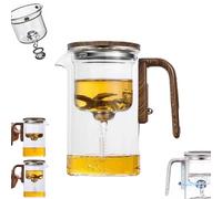 Enchantipot - Tetera mágica de vidrio para separación de agua con mango de madera, tetera de control de prensa, tetera de vidrio de filtración de separación, tetera de filtro magnético con infusores