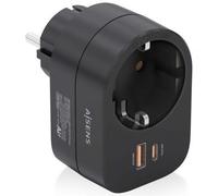 AISENS - ASPS-1A1C07-BK - Regleta de Pared Multifuncion con 1 Toma + 1XUSB-C 20W PD3.0, 1XUSB-A 20W QC3.0, Negro
