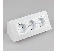 Enchufe Blanco para la cocina y la oficina - enchufe angular de plástico de alta calidad ideal para la encimera, enchufe de mesa o debajo con un elemento de enchufe triple enchufe de cocina