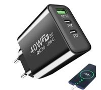 Enchufe Cargador Rápido USB C 40W | Tipo 3 Puertos Super 40W - Adaptador De Corriente Universal PD, Multi-USB Retardador De Carga Para Viaje De Negocios Usuario