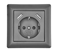Enchufe con protección de contacto con 2 puertos USB tipo A + A, 2800 mA, color antracita