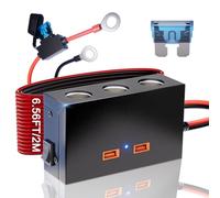 Enchufe de 12 V para coche: enchufe metálico para encendedor de cigarrillos, 3 enchufes, máx. 360 W, doble QC3.0, USB de 12 V, cable de extensión de 12 V, 2 m, con interruptor, 15 A, 2,5 mm², cable de
