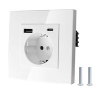 Enchufe de 8,5 x 8,5 cm con USB tipo C, enchufe USB empotrado, enchufe único en blanco, enchufe estándar de la UE con 1 compartimento, enchufe de pared de contacto protector montado al ras para