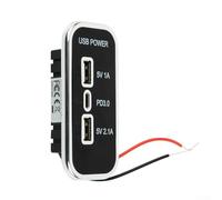 Enchufe de cargador de coche USB-C dual de 18 W PD + USB para vehículos de 12 V-24 V - Motocicleta, barco, RV, autobús, tapa impermeable, carcasa ABS, alimentación de 3 puertos