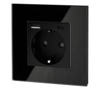 Enchufe de cristal empotrado, USB-A, USB-C, función de carga rápida 20 W, todo en uno, serie CY1, color negro