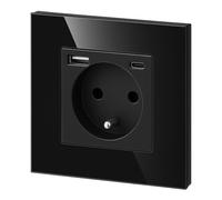 Enchufe de cristal empotrado, USB-A, USB-C, función de carga rápida 20 W, todo en uno, serie CY1 negro, tipo E francés