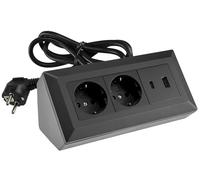 Enchufe de esquina de bloque de enchufe de 2 vías, enchufe de contacto protector USB-A USB-C PD con cable de 5 pies, color negro