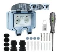 Enchufe de Exterior Impermeable Toma de Corriente IP66 con Interruptor doble conexión,Conector de Cable y Tapa Abatible,para Cocina Baño Garaje Piscina y Jardín (MPG2-GSN, 1 Piezas)