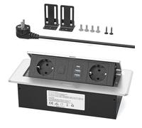 Enchufe de Mesa retráctil USB C PD20W con Interruptor, regleta con 2 USB A, Aluminio retráctil, 2500 W/10 A, Cable de 1,8 m, Color Plateado