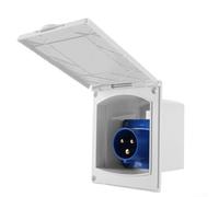 Enchufe de montaje empotrado de 16 A, 230 V, IP44, caja de entrada cuadrada con cubierta para caravana, caravana, remolque, fuente de alimentación, color negro (blanco)