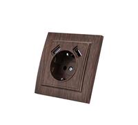 Enchufe de pared con toma empotrable USB,2 tomas USB,Enchufe de pared interior 250V AC 16A,Enchufe de tierra grano de madera oscuro,EP-10