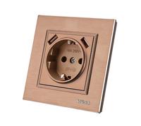 Enchufe de pared con toma empotrable USB,2 tomas USB,Enchufe de pared interior 250V AC 16A,Toma de tierra Colores de cobre Aluminio Panel Cepillado FL-05-L