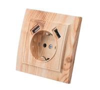 Enchufe de pared con toma USB empotrada, 2 tomas USB, Enchufe de pared interior 250 V AC 16 A, toma de tierra en grano de madera blanca