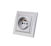Enchufe de pared empotrado, enchufe estándar, enchufe de pared interior, 250 V CA 16 A, toma de tierra, enchufe francés, color plateado EP-09