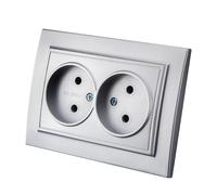 Enchufe de pared empotrado,Juego de enchufes eléctricos de pared,Enchufe de pared interior 250V AC 16A,Plata enchufe doble sin conexión a tierra EP-05