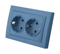 Enchufe de pared empotrado,Juego de enchufes eléctricos de pared,Enchufe eléctrico de pared interior 250V AC 16A,Enchufe de tierra doble color azul