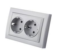 Enchufe de pared empotrado,Juego de enchufes eléctricos de pared,Enchufe eléctrico de pared interior 250V AC 16A,Enchufe de tierra doble color plata EP-06