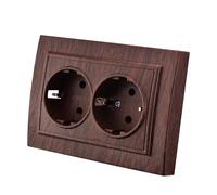 Enchufe de pared empotrado,Juego de enchufes eléctricos de pared,Enchufe eléctrico de pared interior 250V AC 16A,Enchufe de tierra doble grano de madera oscuro EP-06