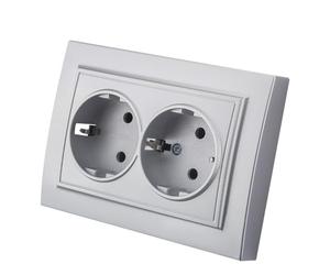 Enchufe de pared empotrado,Juego de enchufes eléctricos de pared,Enchufe eléctrico de pared interior 250V AC 16A,Enchufe de tierra doble color plata EP-06
