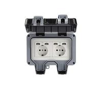 Enchufe de pared exterior doble con USB impermeable resistente toma eléctrica con caja de pared (doble)
