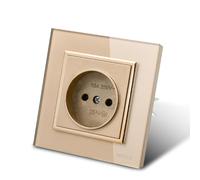 Enchufe de pared,Juego de enchufes eléctricos de pared,250V AC 16A Enchufe de pared de interior,Enchufe de panel de vidrio dorado sin toma de tierra BLJ03