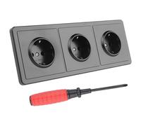 Enchufe de Pared Triple Negro con 1 Destornillador Enchufe de Pared Empotrable 220-250V/16Amp Toma de Corriente Empotrada Contacto de Protección Enchufe con Marco - 3 Compartimento (226×82mm)