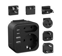 Enchufe de Viaje Universal JSVER,Adaptador de Enchufe Universal con 6 Enchufes Reemplazables Tipo A/B/G/C/I/M. Cargador con 2 Enchufes de CA para Reino Unido, UE,Japón,Sudáfrica y Tailandia(Negro)