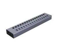 Enchufe divisor de concentrador USB alimentado con ranura multiUSB 3.0, interruptor de llave de encendido y apagado, adaptador de regleta de alimentación compatible con PC portátil (aluminio de 16