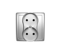 Enchufe doble B/U con embellecedores de vías Simon Basic BMG2Z/43
