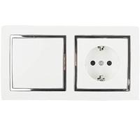 Enchufe Doble, Enchufe de Pared, Toma de Corriente Doble, Color Blanco, para Montaje en Superficie,10AX,16A,250V, 2 Enchufes (1 TOMA+1 INTERRUPTOR)