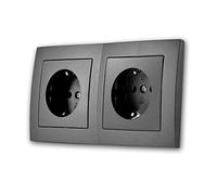 Enchufe doble FLAIR antracita, 250V/16A, conexión clamp, apto para caja de empotrar