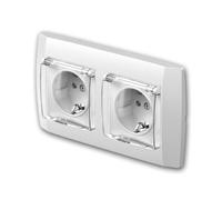 Enchufe doble LOGIQ con tapa transparente, blanco, con marco de 2 vías, terminales enchufables, diseño universal, apto para enchufes de pared