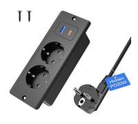 Enchufe empotrable con USB C 20 W, 2 enchufes de Mesa con USB A y Type-C, 4 en 1, Enchufe Triple Empotrado con Cable de extensión de 1,8 m, regleta empotrable para Oficina, Color Negro