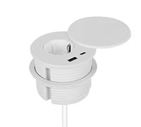 Enchufe empotrable con USB, enchufe de mesa oculto con tapa, equipado con 1 Schuko, 1 conector USB-C, 1 conector USB-A y cable de alimentación de 1,5 m, enchufe de mesa para orificio de mesa de 80 mm