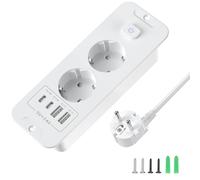 Enchufe empotrable de 2 vías, con interruptor, color blanco | 2 x USB-A, 2 x USB-C, PD20W, cable retráctil de 2 m, para oficina y cocina