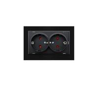 Enchufe empotrable doble tipo Schuko, color negro, ideal para instalaciones eléctricas en hogares y oficinas.