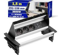Enchufe Empotrable Mesa 291x158 mm con Cable Alimentación de 1,5 m | Regleta Empotrable 3 x Schuko y 2 x USB 5V/2,1A - Garantía de 10 Años - MONTERAL
