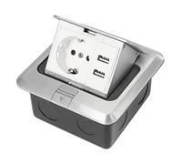 Enchufe empotrable retráctil de aluminio, 220 - 250 V, 10 A/16 A, caja de suelo para escritorio, con 2 puertos USB, 5 V, 2,1 A, resistente al agua, nivel IP44, 3 enchufes, en total negro y plateado