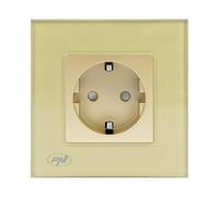 Enchufe empotrable simple PNI WP101G con marco de cristal, color oro dorado, 16A 3000W