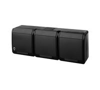 ENCHUFE NEGRO NT 3X Z/U CON SOLAPAS IP44 3X2P+Z HERMES 0323-09